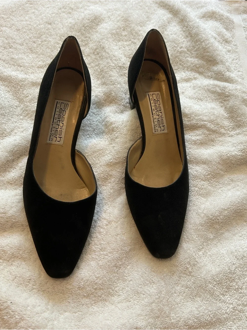 Black Suede Low Block Heel Pumps